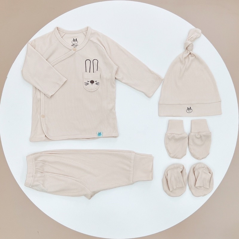 Lil Little Love - Bộ dài tay vải tăm túi ngựa thỏ cho bé 0-6m