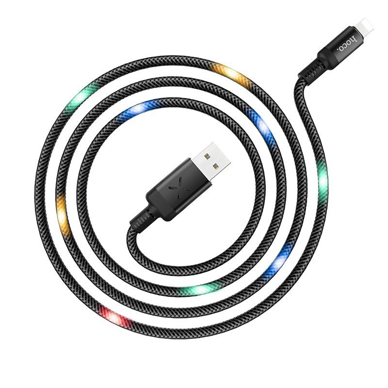 Cáp sạc nhanh 2.4A truyền dữ liệu Hoco U63 dây TPE bền chắc tích hợp đèn Led phát sáng khi sạc dài 1.2M