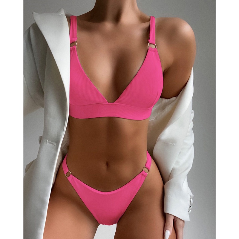 Mới Bộ Đồ Bơi Bikini Màu Trơn Có Gân Gợi Cảm Cho Nữ