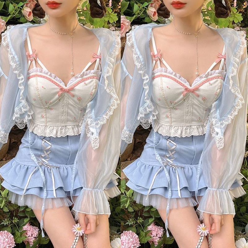 Áo lửng hai dây viền ren/ áo khoác quyến rũ cho nữ tùy chọn