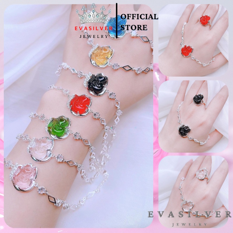 Lắc tay bạc nữ mặt hồ ly đính đá màu, chất liệu bạc ta cao cấp - Trang sức bạc Evasilver