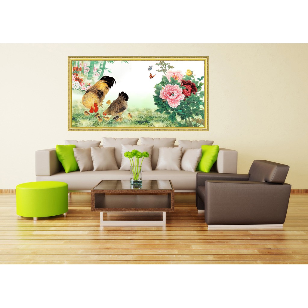 Tranh dán tường HD Đàn gà sung túc HTM-0181K-2 KT 150 x 80 cm