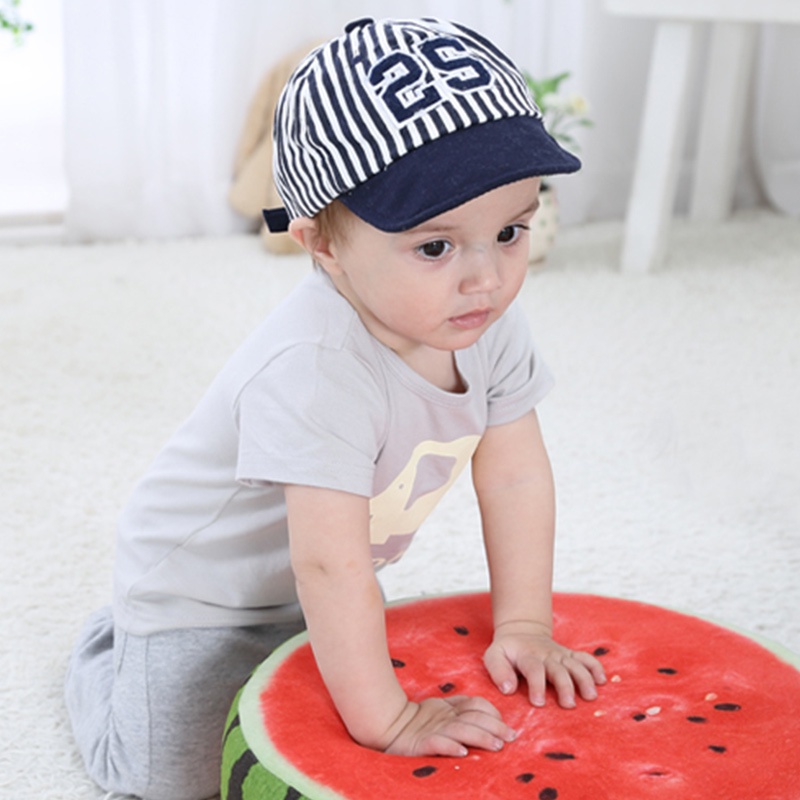 Mũ Lưỡi Trai Cotton Kẻ Sọc Mềm Mại Thêu Chữ Số Cho Bé