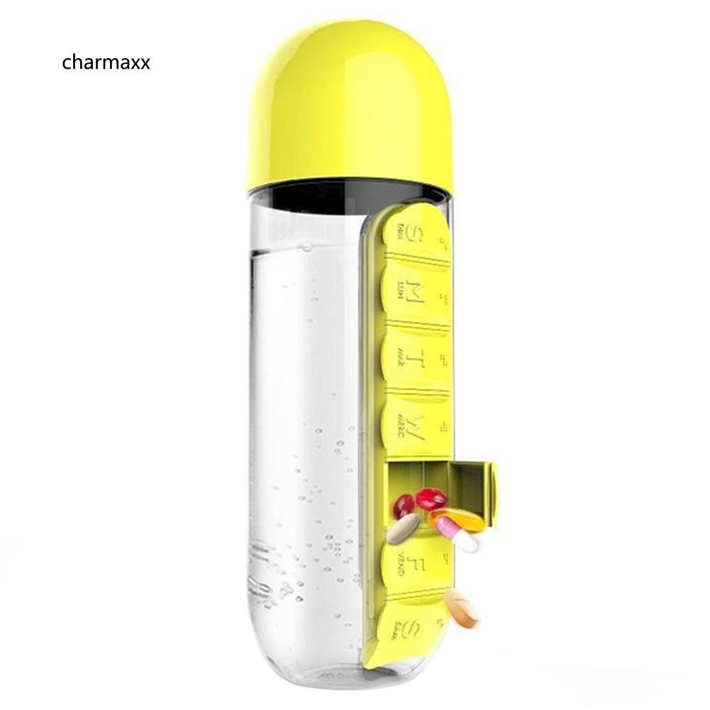 Bình đựng nước 2 trong 1 600ml kèm khay đựng thuốc siêu tiện lợi | BigBuy360 - bigbuy360.vn