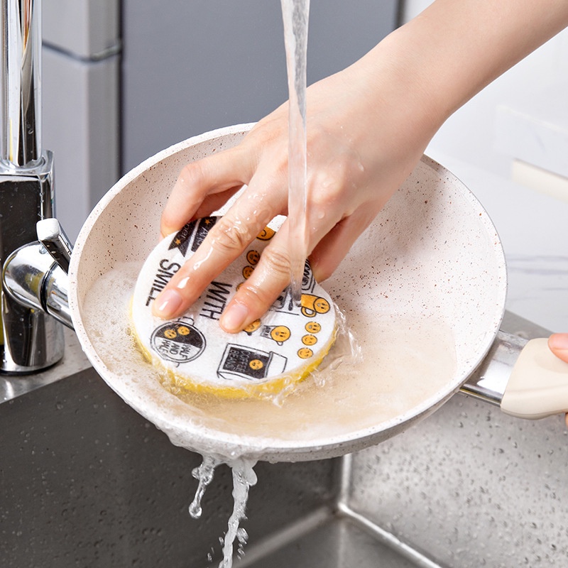 Gói 4 Miếng Cọ Rửa Hình Mặt Cười Rửa Chén Đĩa Gia Đình Hai Loại Bọt Biển/Kim Loại Tuỳ Chọn Tiện Lợi