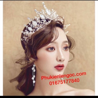 (Video thật)Vương miện cô dâu dáng cao