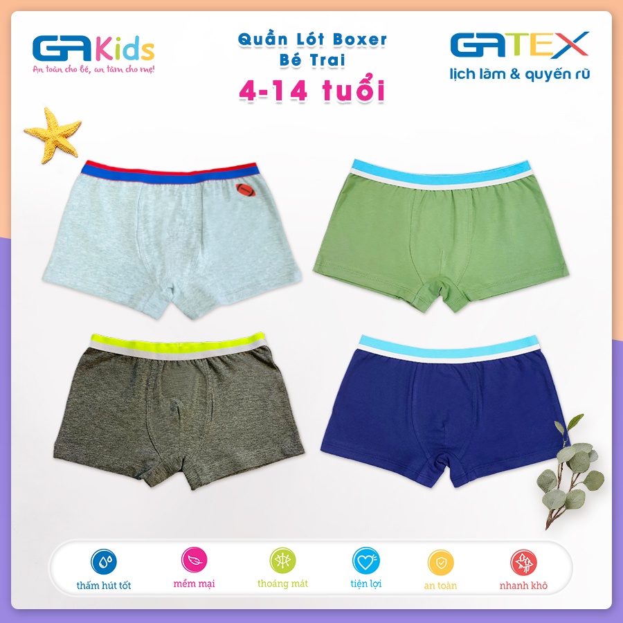 Set Combo 3 Quần Lót Boxer Cho Bé Trai GATEX Cotton Cao Cấp GAKIDS từ 4 đến 14 tuổi