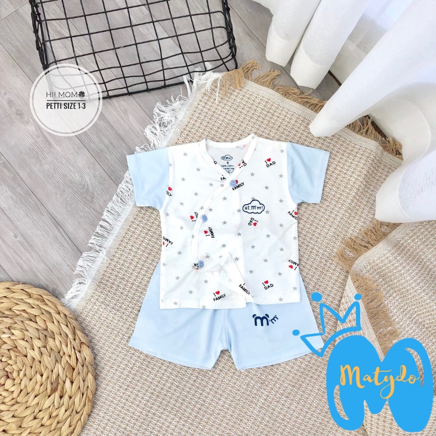 Quần áo sơ sinh ngắn tay cho bé trai bé gái mùa hè giá rẻ đồ sơ sinh cho bé Pama trắng pha cộc cúc chéo