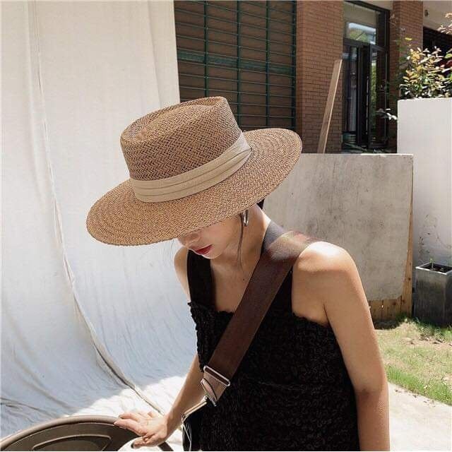Nón cói đi biển đan dây viền trắng siêu xinh mũ panama viền lụa cao cấp