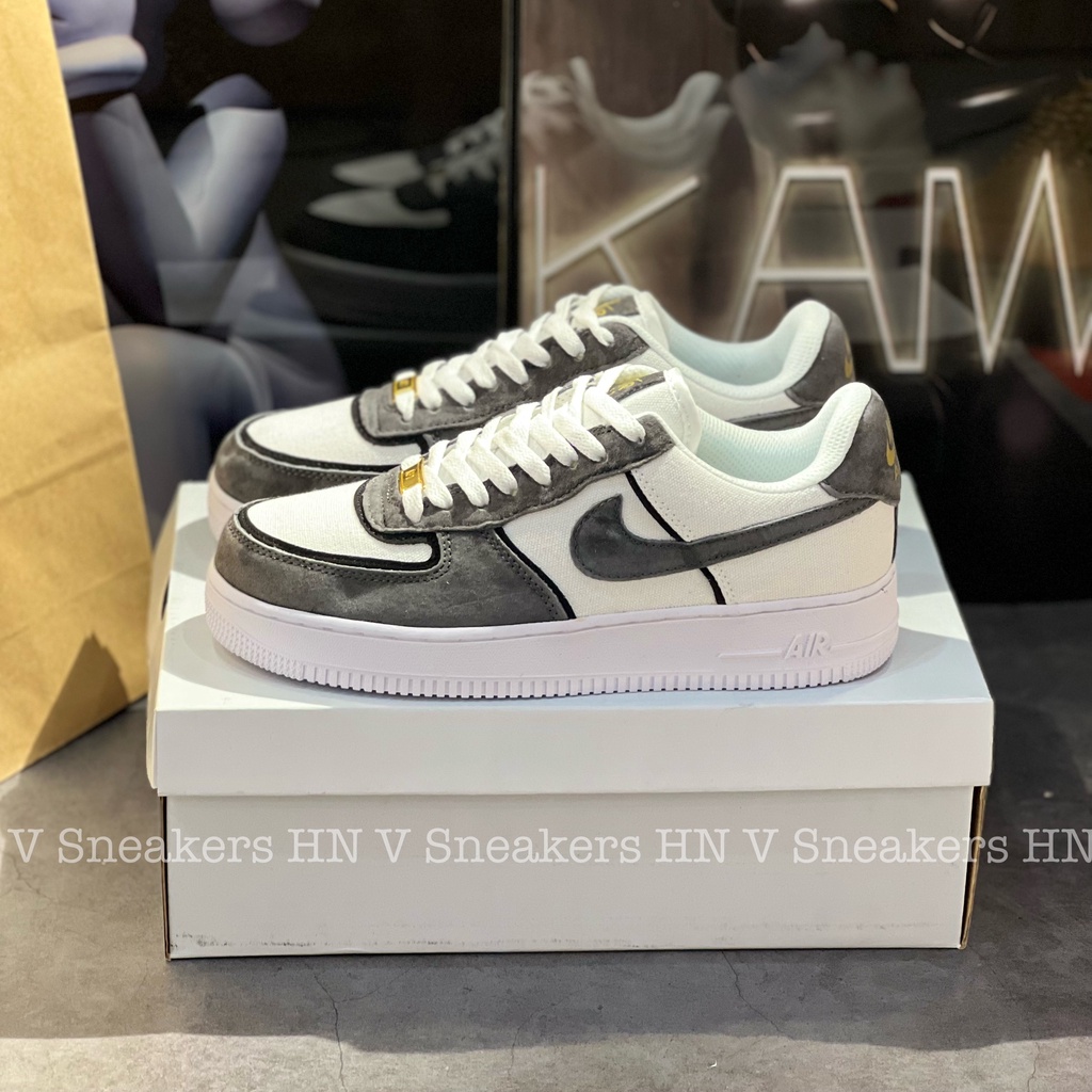 Giày Af1 Xám Lông Chuột Nam Nữ Cao Cấp Giày Af1 Custom Xám Canvas Nguyên Bản Giày Air Force Xám Trắng Da Lộn