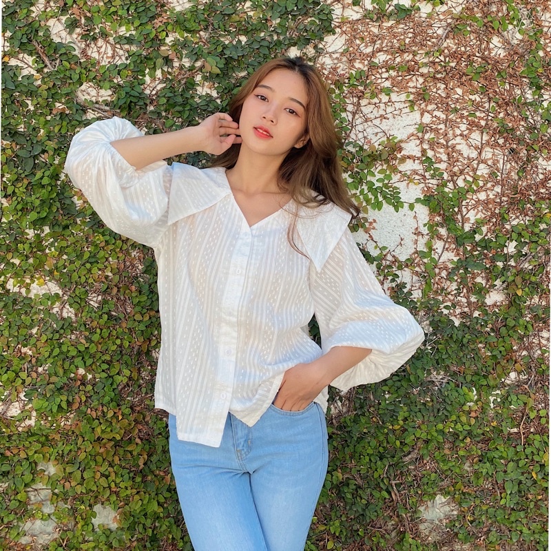 Áo sơ mi kiểu nữ tay phồng tiểu thư LUCETFASHION Jeju