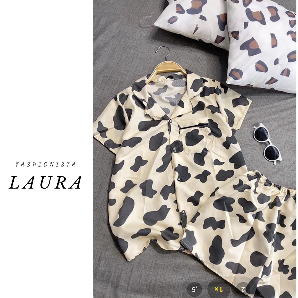 Bộ ngủ bò sữa Laura Boutique cộc tay siêu dễ thương - Pijama bò sữa BAO GIÁ TOÀN THỊ TRƯỜNG