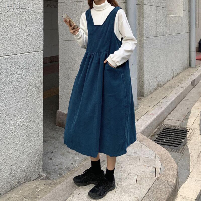 ✣∋♤Xuân mới váy dây retro nữ sinh dài phiên bản Hàn Quốc rời Tất cả -match a-line giữa mỏng