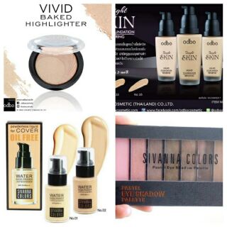 Combo bộ trang điểm (kem lót, kem nền, highlight, phấn mắt)