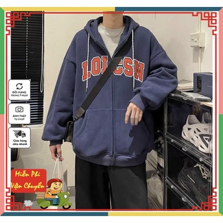 Áo hoodie zip, áo khoác nỉ form rộng in chữ loicsn .u