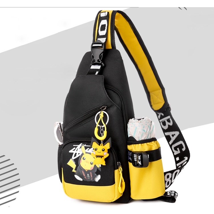 Túi đeo chéo nam nữ họa tiết Pikachu phản quang vải dù Canvas thời trang, tặng kèm móc khóa Pikachu cute, Apolo Shop