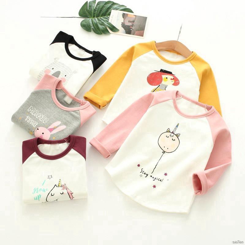 ruiaike  Baby Girl Boy Long Sleeve Cartoon Patchwork T-Shirts Kids Round Neck Tee Shirts Casual Blouse 2-7Y