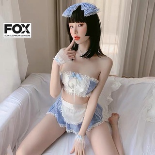 Đồ ngủ cosplay sexy nàng hầu gái croptop xanh caro gợi cảm 1526