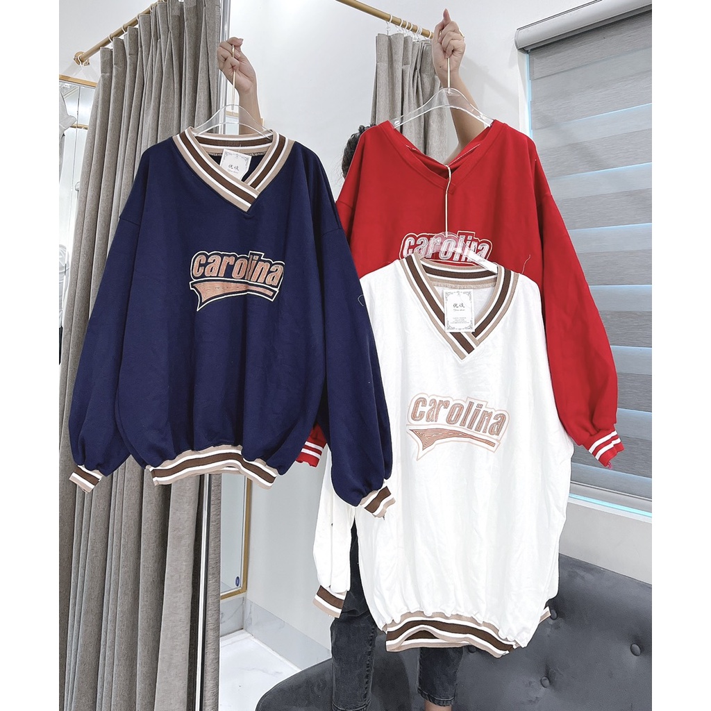 [GIÁ HỦY DIỆT] Áo Nỉ Sweater Cổ Tim Caro Chất Nỉ Đẹp Bo Cổ Form Rộng Unisex Nam Nữ