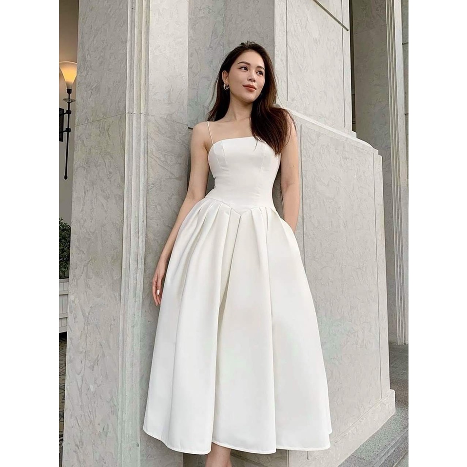 Đầm xòe dài hai dây cúp ngực phối túi (HÀNG CAO CẤP ĐẸP Y HÌNH)