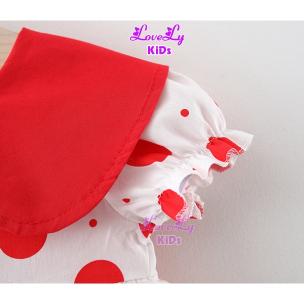 Đầm Bé Gái Đen Đỏ Chấm Bi hồng cổ Sen Phong Cách Hàn Quốc LoveLy Shop