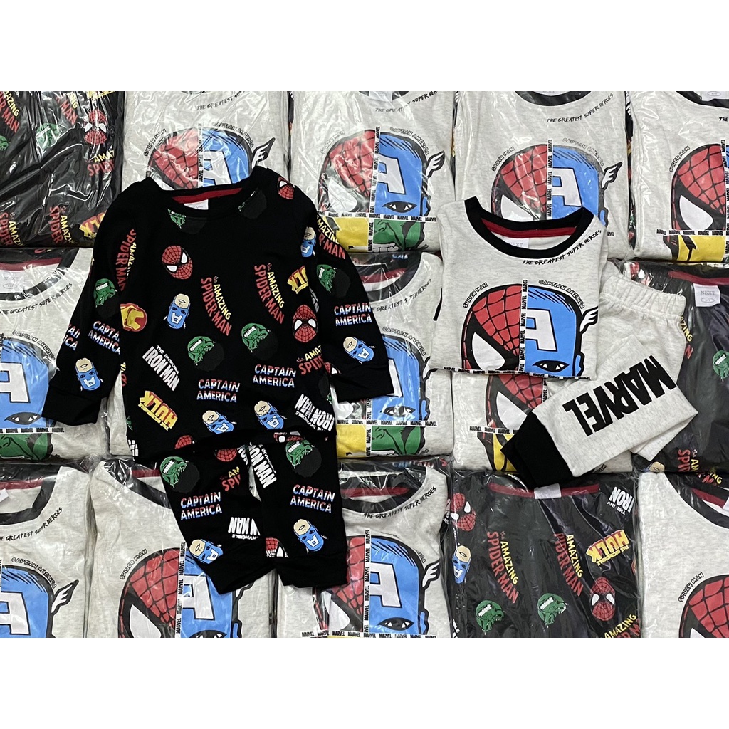 Set 2 bộ dài tay bé trai Marvel ghi đen
