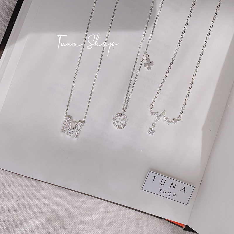 Dây chuyền nữ chữ theo yêu cầu, Vòng cổ chữ nữ Bạc gắn đá cao cấp, 𝐂𝐚𝐦 𝐤𝐞̂́𝐭 𝐜𝐡𝐮𝐚̂̉𝐧 𝐁𝐚̣𝐜 _Tuna Shop Trang sức Bạc