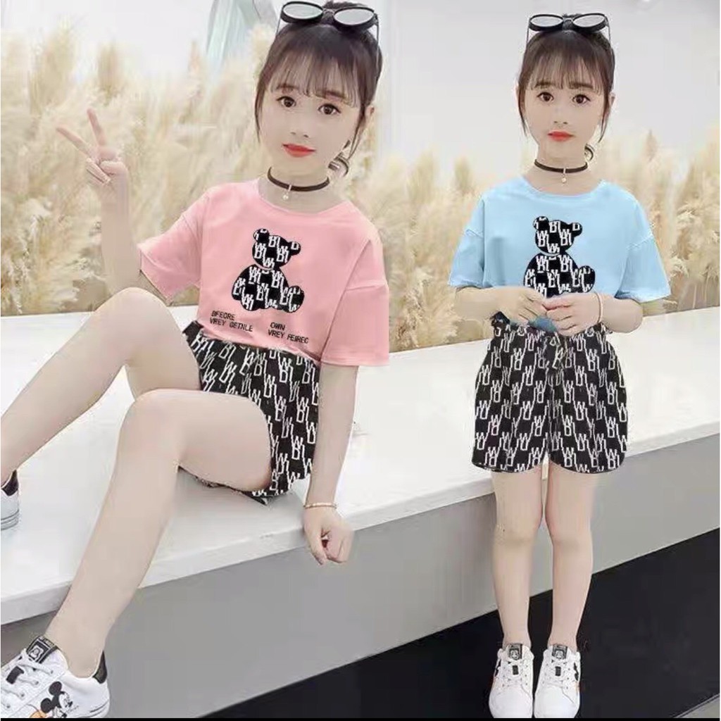 Bộ đồ bé gái Con Xinh cotton BEAR BR set quần áo trẻ am từ 5 đến 14 tuổi