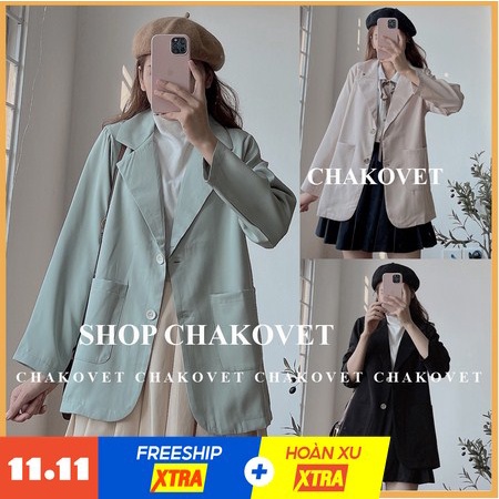 Áo khoác blazer nữ tay dài màu trơn AB.895, kiểu áo blazer nữ vest nữ khoác ngoài 1 lớp 2 cúc dọc túi tròn vải chéo thái