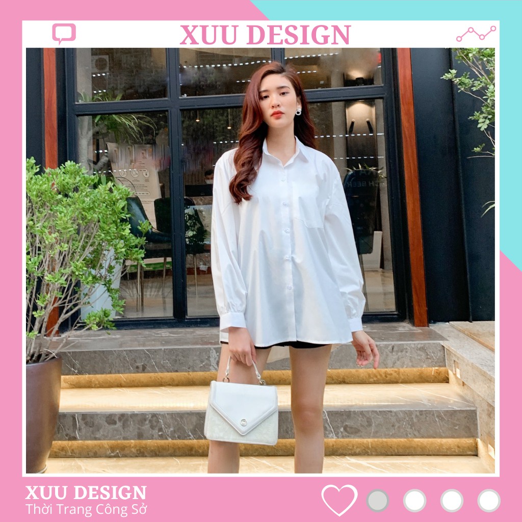 Áo sơ mi nữ dài tay TRƠN Basic Unisex Dáng Rộng Oversize, Áo Nữ form rộng Xuu Design SMK16