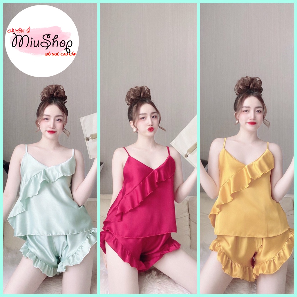 ✅ Tà Chéo ✅Sét đồ ngủ 2 dây quần đùi 👉 bèo chéo tà lụa satin dễ thương, đồ bộ cao cấp