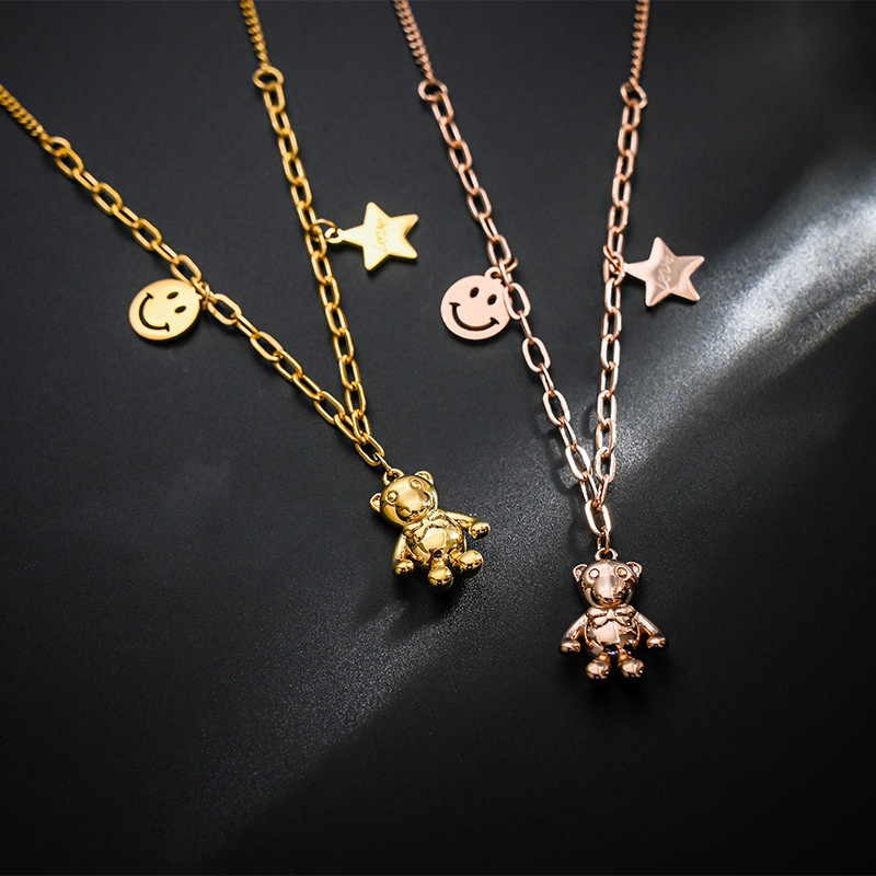 Dây chuyền bằng thép titan 18K hình mặt cười trái tim phong cách âu mỹ cá tính không gây dị ứng dễ phối đồ cho nữ