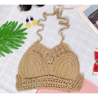 [Có Video ] áo yếm len móc bikini màu nude mặc đi biển đẹp