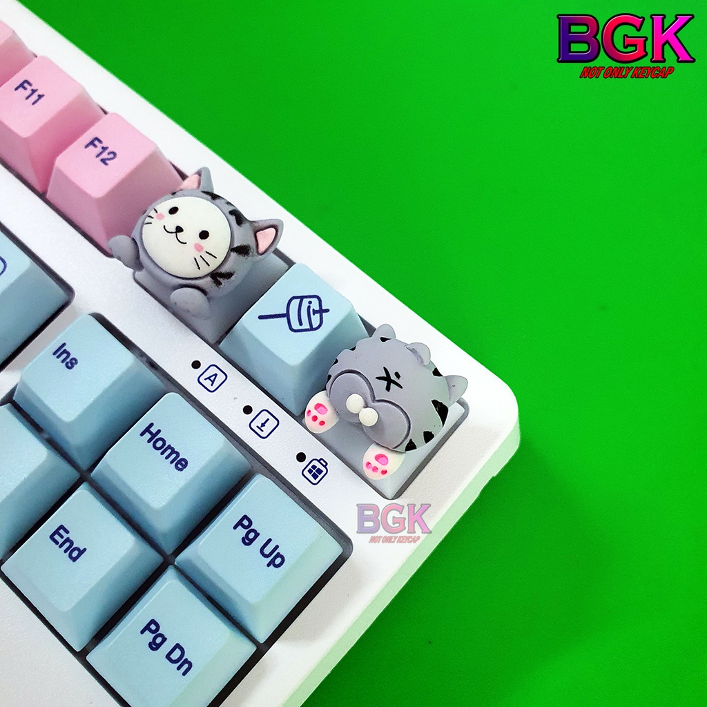 Bộ Keycap 2 Nút Đầu và Mông Mèo Xám Cực Kute ( keycap Artisan, keycap phím cơ )