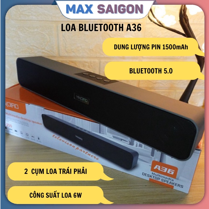 Loa bluetooth A36 âm thanh vòm tương thích điện thoại, laptop, tivi có hỗ trợ thẻ nhớ