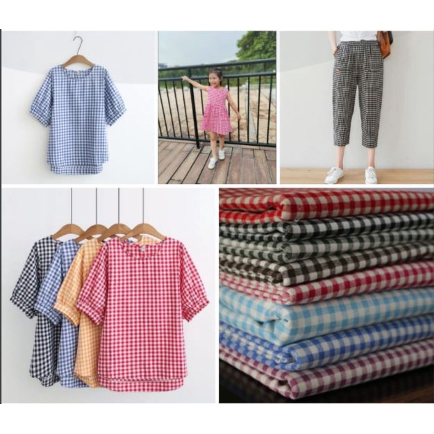 Vải thô cotton kẻ caro to, nhỏ khổ 1.5m chuyên may váy áo, quần kiểu, khăn trải bàn