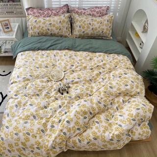 Bộ drap & chăn phao cotton poly hoa nhí vàng
