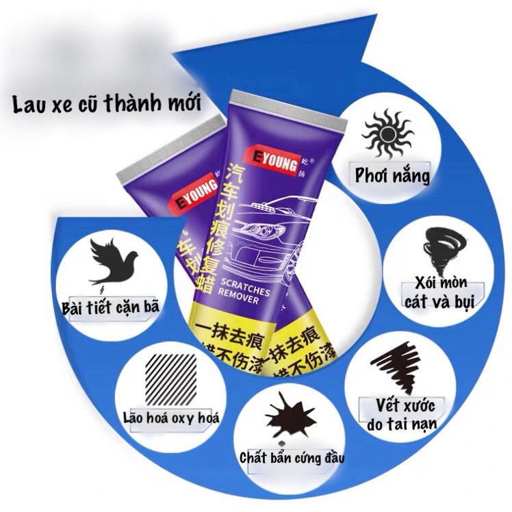 Kem đánh bóng nhựa Ô tô , xe máy cao cấp EYOUNG - Lọ 100ml Tặng kèm 02 miếng mút xốp