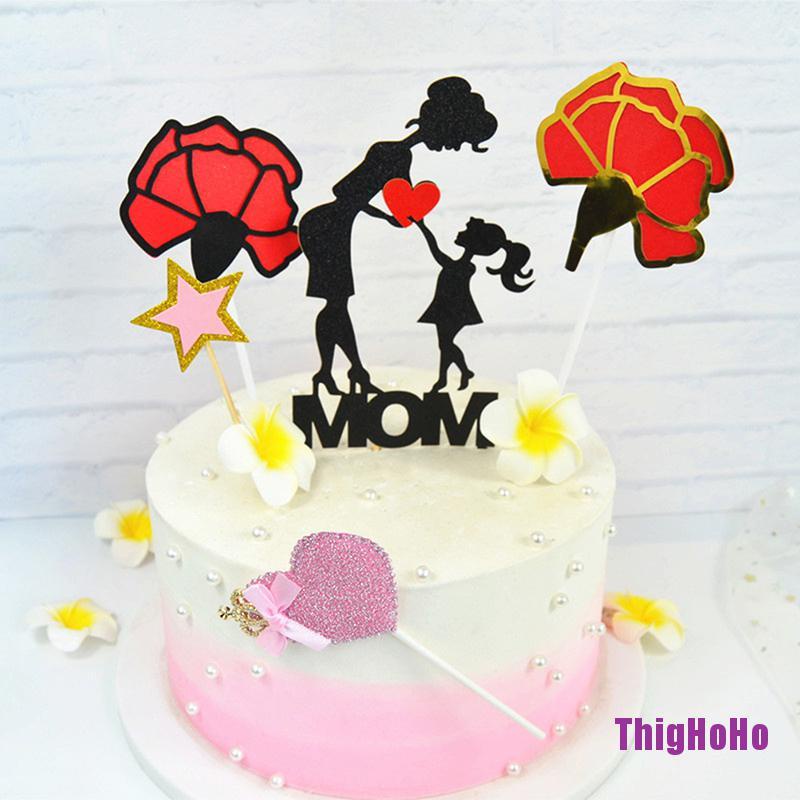 Set 4 Que Cắm Trang Trí Bánh Cupcake Hình Chữ I Love Mom