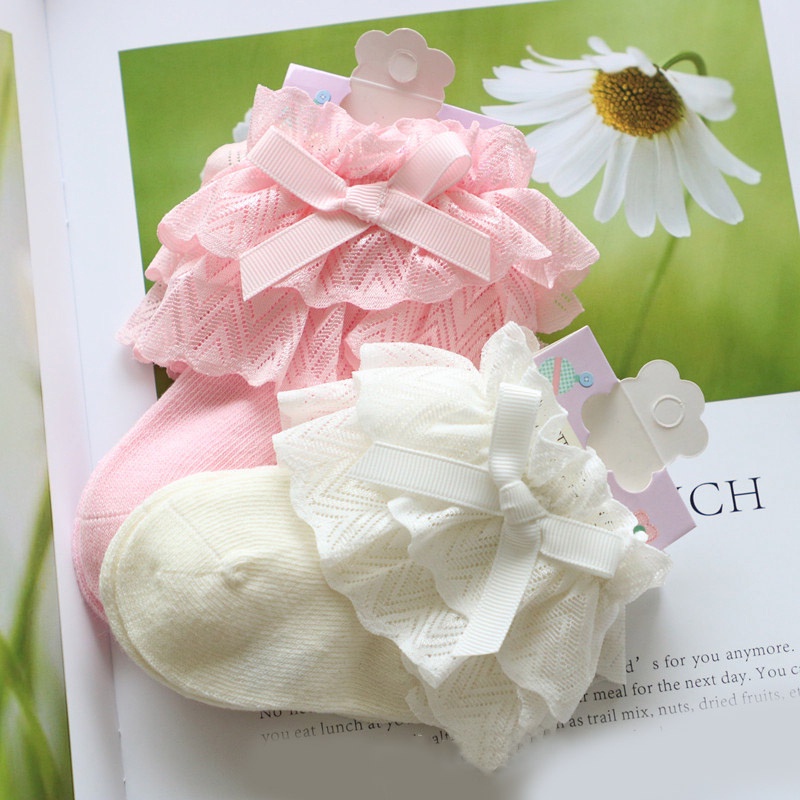 Vớ Cotton Mềm Mại Phối Ren Màu Trắng / Hồng Dễ Thương Dành Cho Bé Gái