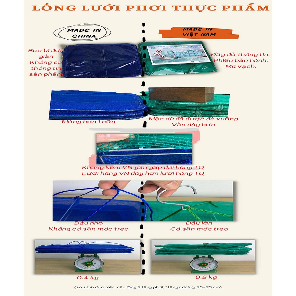 45x45x60cm Lồng lưới phơi khô thực phẩm phơi cá chống côn trùng treo 4 tầng để phơi cá khô có thể xếp gọn- Hàng Việt Nam