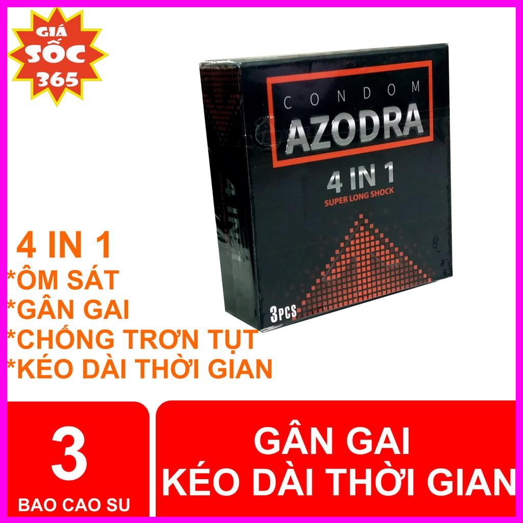 [Siêu Giảm Giá] BAO CAO SU AZODRA 4 IN 1, GÂN GAI KÉO DÀI THỜI GIAN, HỘP 3 CÁI