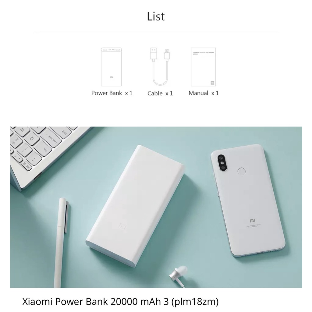 Pin sạc dự phòng Xiaomi 20000mah gen 3 PLM18ZM QC 3.0 và PD 18W (Trắng)