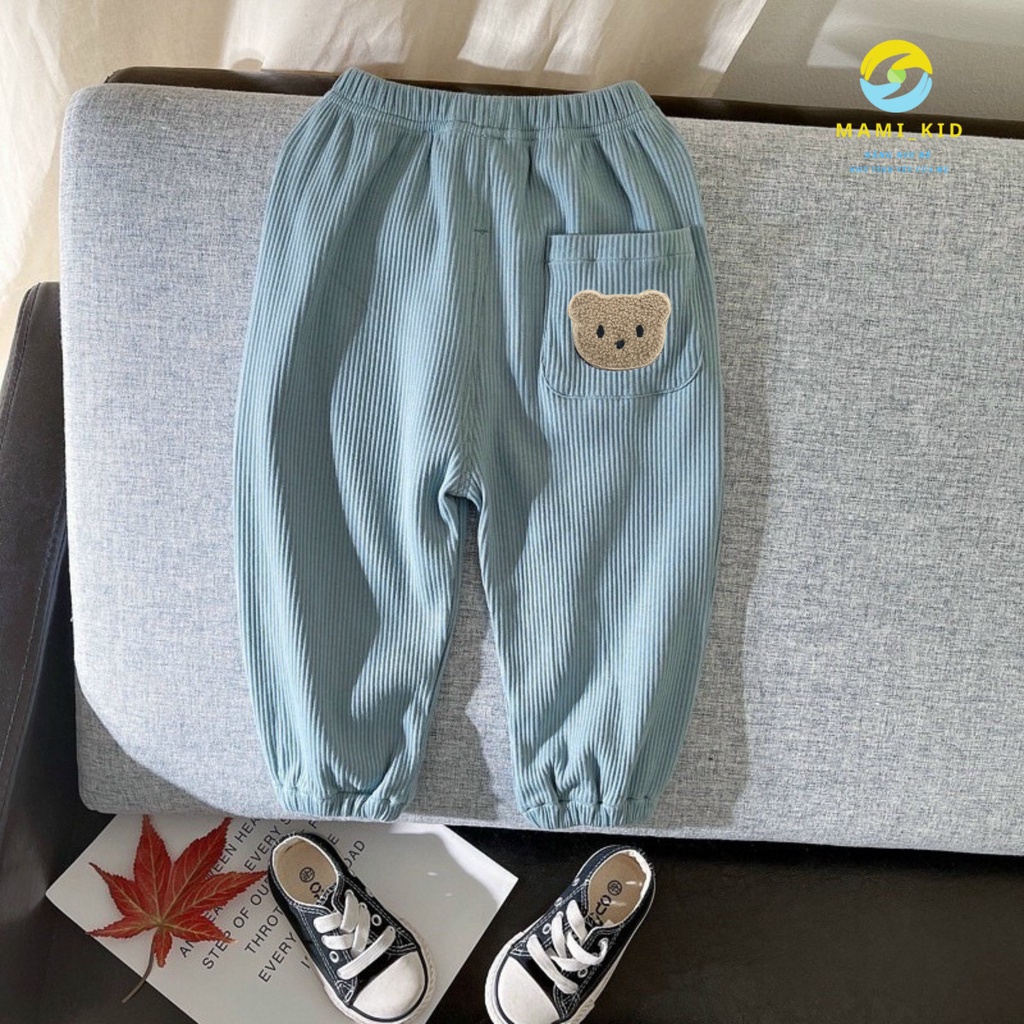 Quần Nỉ Cho Bé, Quần Dài Thu Đông Cho Bé Bomber bo gấu, chất thun tăm tổ ong mềm, giãn tốt, Shop Mamikid