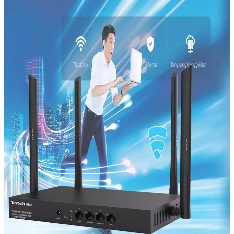 Bộ Phát Wifi Không lag - Bộ Router Tendaa - Bộ Phát WIFI Tendaa W15e Ac1200mps Mạng Doanh Nghiệp 50 User