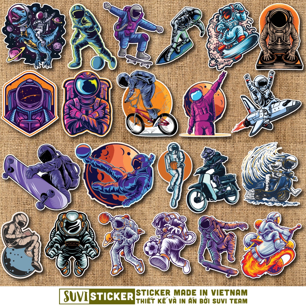 50 Sticker Phi Hành Gia chống nước sticker dán mũ bảo hiểm, laptop, điện thoại, đàn guitar, vali. MSP: NS01