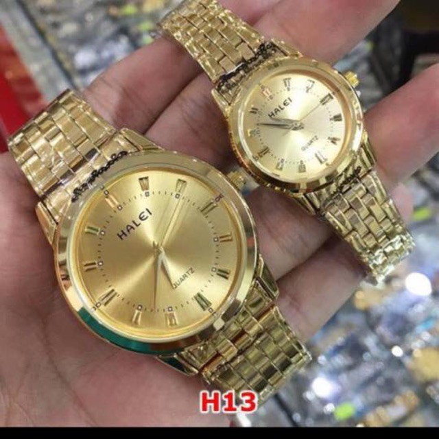Đồng hồ đôi Nam Nữ halei dây vàng phong thumbnail