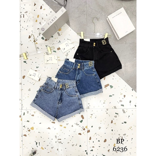 Quần short jean cạp cao
