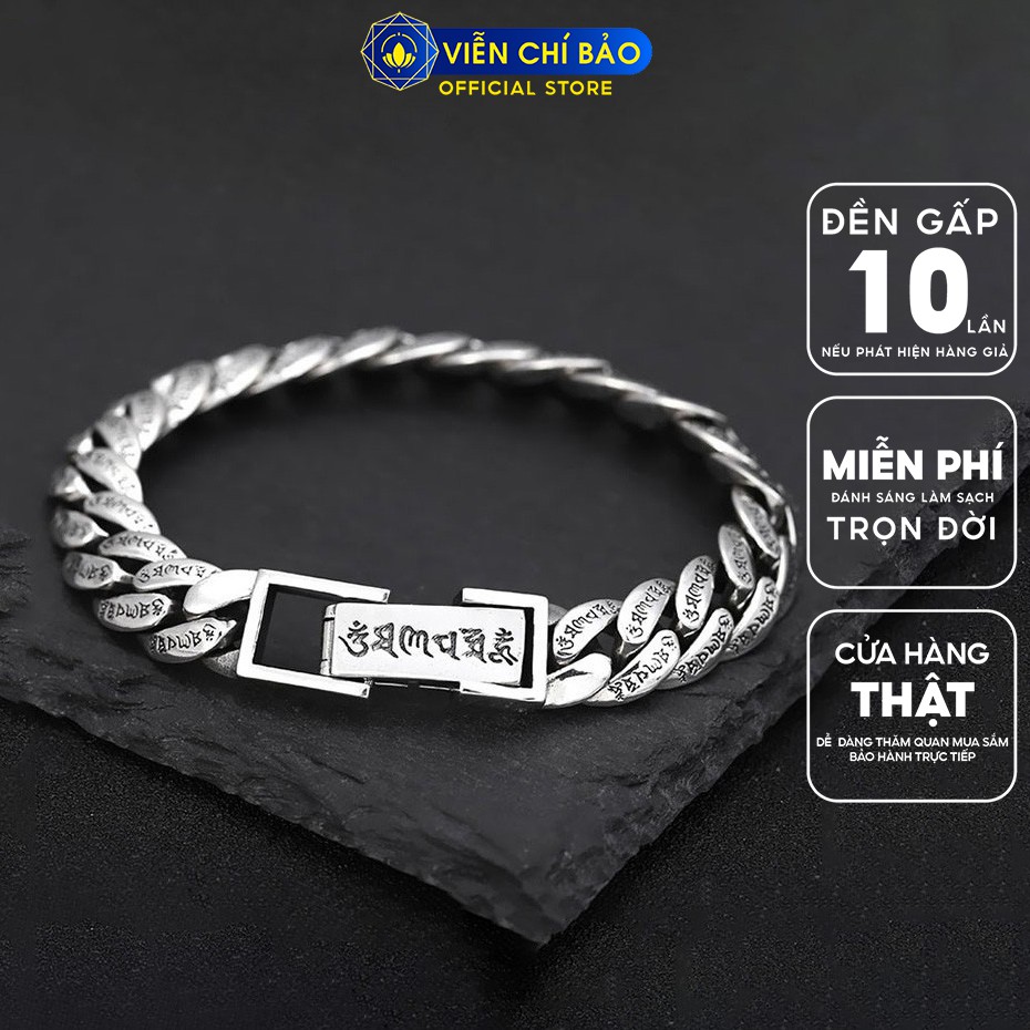 Lắc tay bạc nam chất liệu bạc Thái 925 nam khắc Lục tự đại minh chân ngôn thương hiệu Viễn Chí Bảo L100399