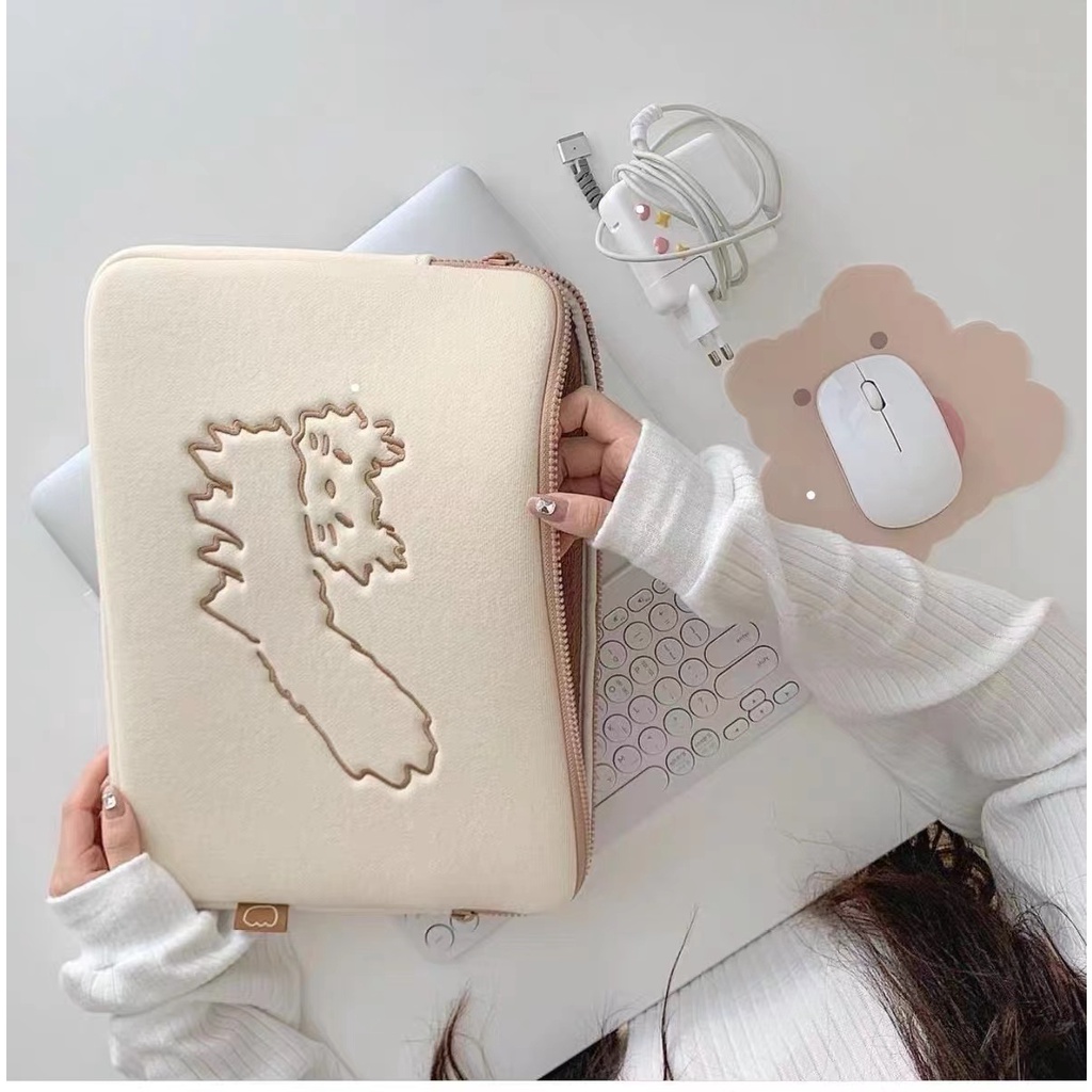 Túi Đựng Laptop Mèo trắng dễ thương thời trang chống sốc Hàn Quốc thích hợp cho máy tính 13.3 / 14.1 / 15.6 inch